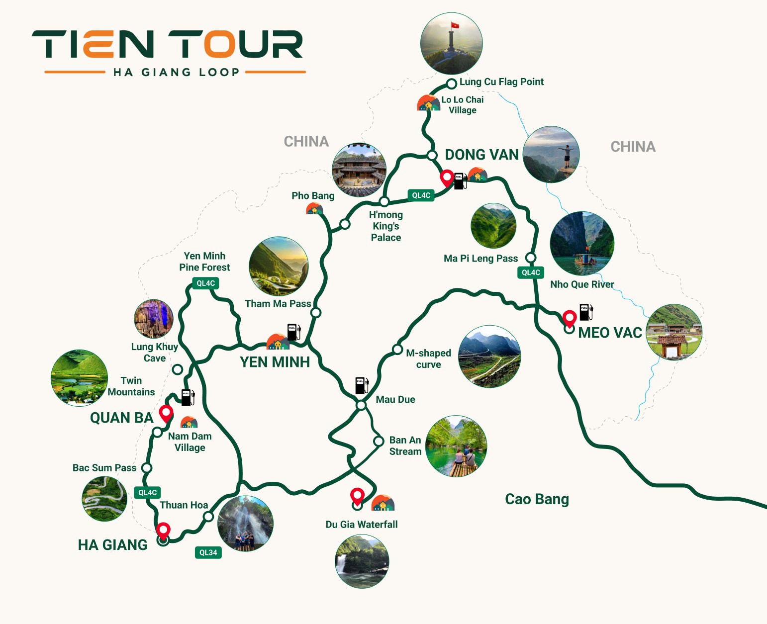 Tien Tour Ha Giang Loop route map